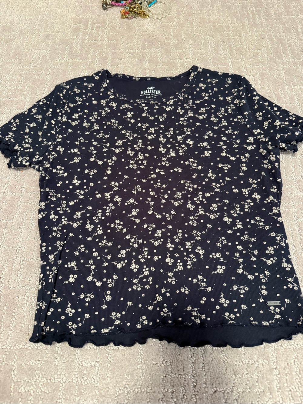 Hollister Navy Blue Short Sleeve Floral Tee